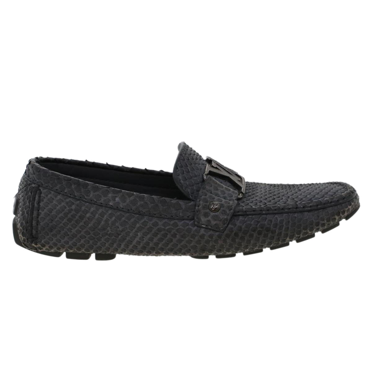 LOUIS VUITTON Driving Shoes Exotic Leather 7 Black Gray LV ak212