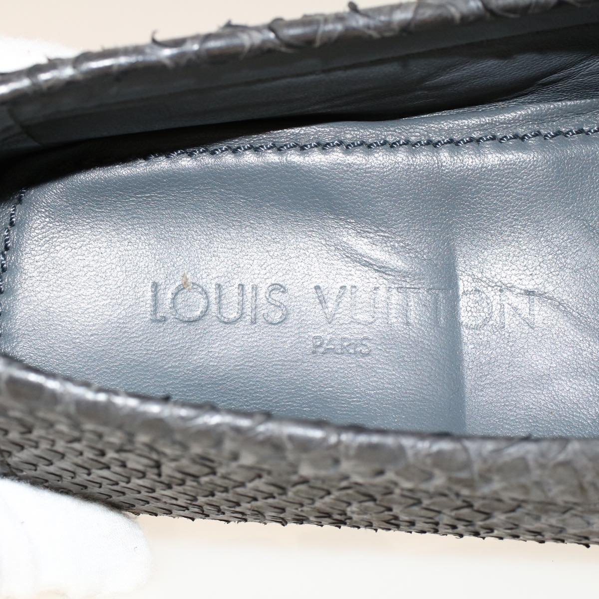 LOUIS VUITTON Driving Shoes Exotic Leather 7 Black Gray LV ak212