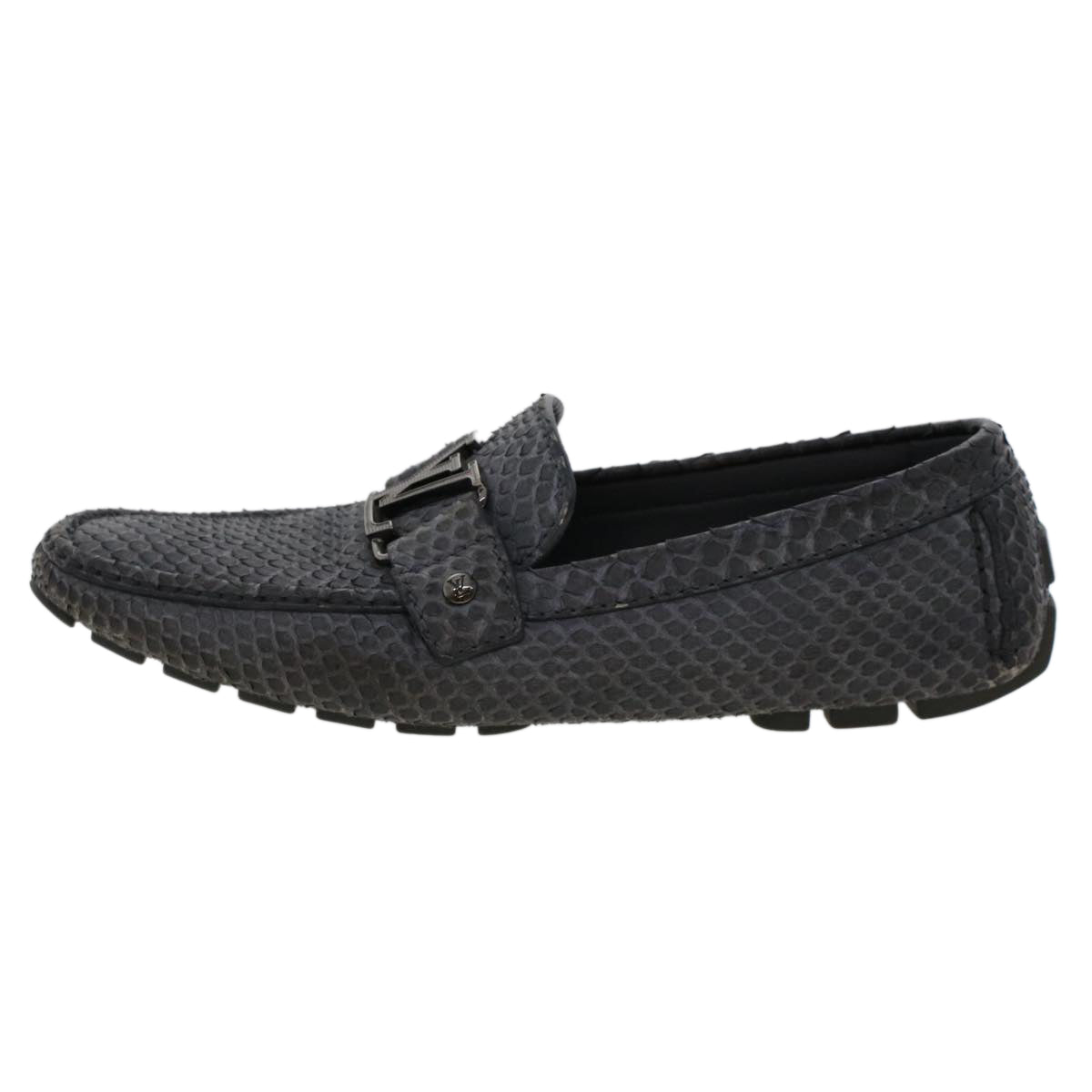 LOUIS VUITTON Driving Shoes Exotic Leather 7 Black Gray LV ak212