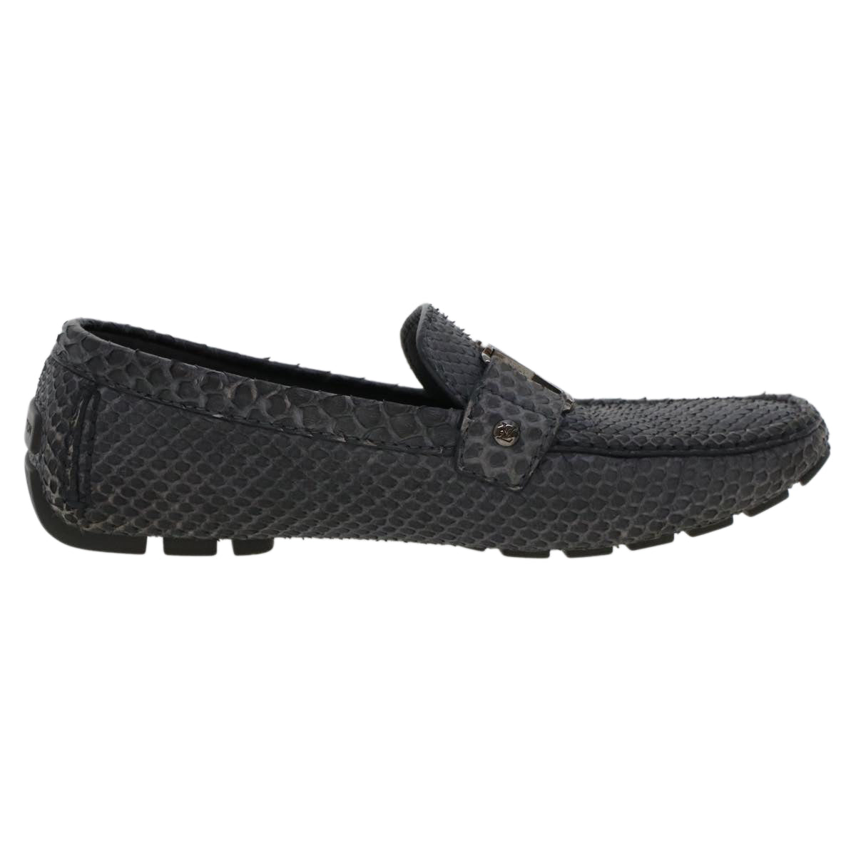 LOUIS VUITTON Driving Shoes Exotic Leather 7 Black Gray LV ak212