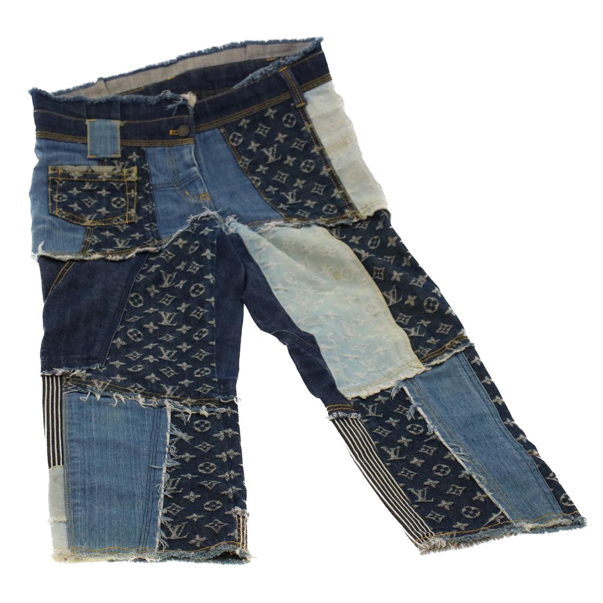 LOUIS VUITTON Monogram Denim Capri Pants 38 Navy LV am4579