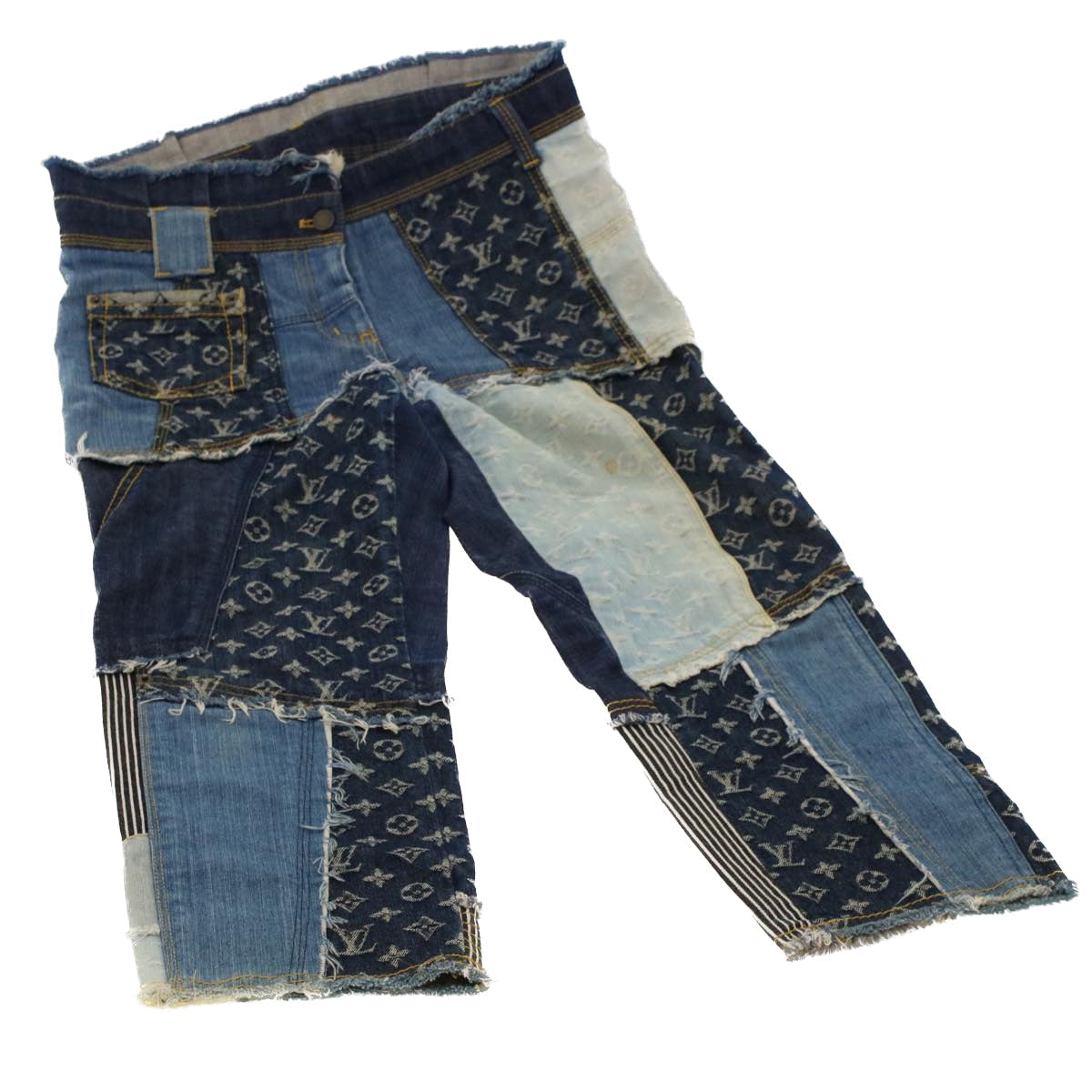 LOUIS VUITTON Monogram Denim Capri Pants 38 Navy LV am4579