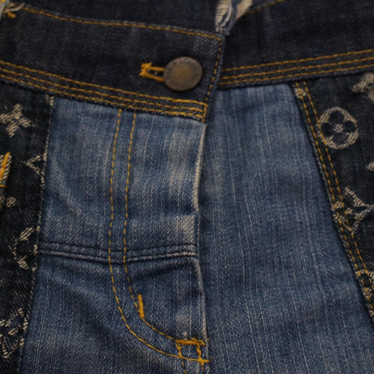 LOUIS VUITTON Monogram Denim Capri Pants 38 Navy LV am4579