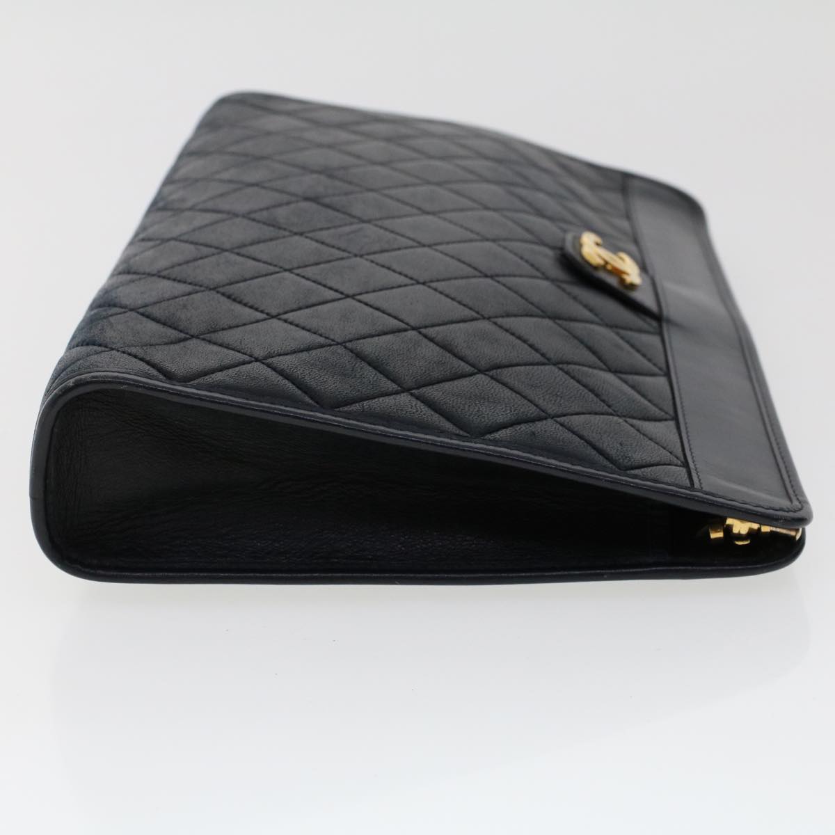 CHANEL Clutch Bag Lamb Skin Black CC Auth am4611