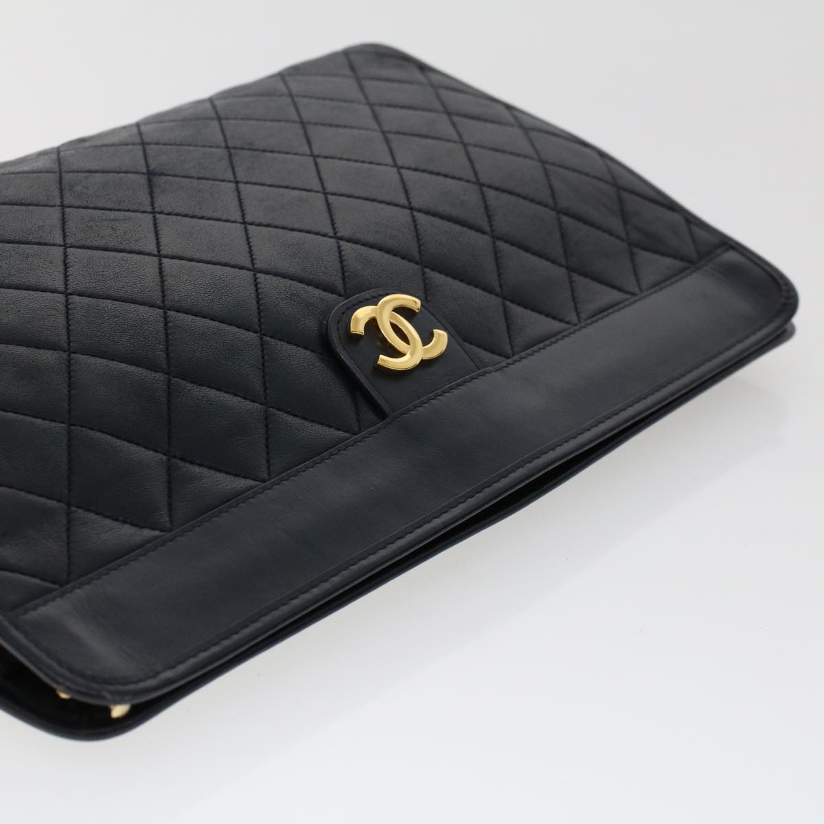 CHANEL Clutch Bag Lamb Skin Black CC Auth am4611
