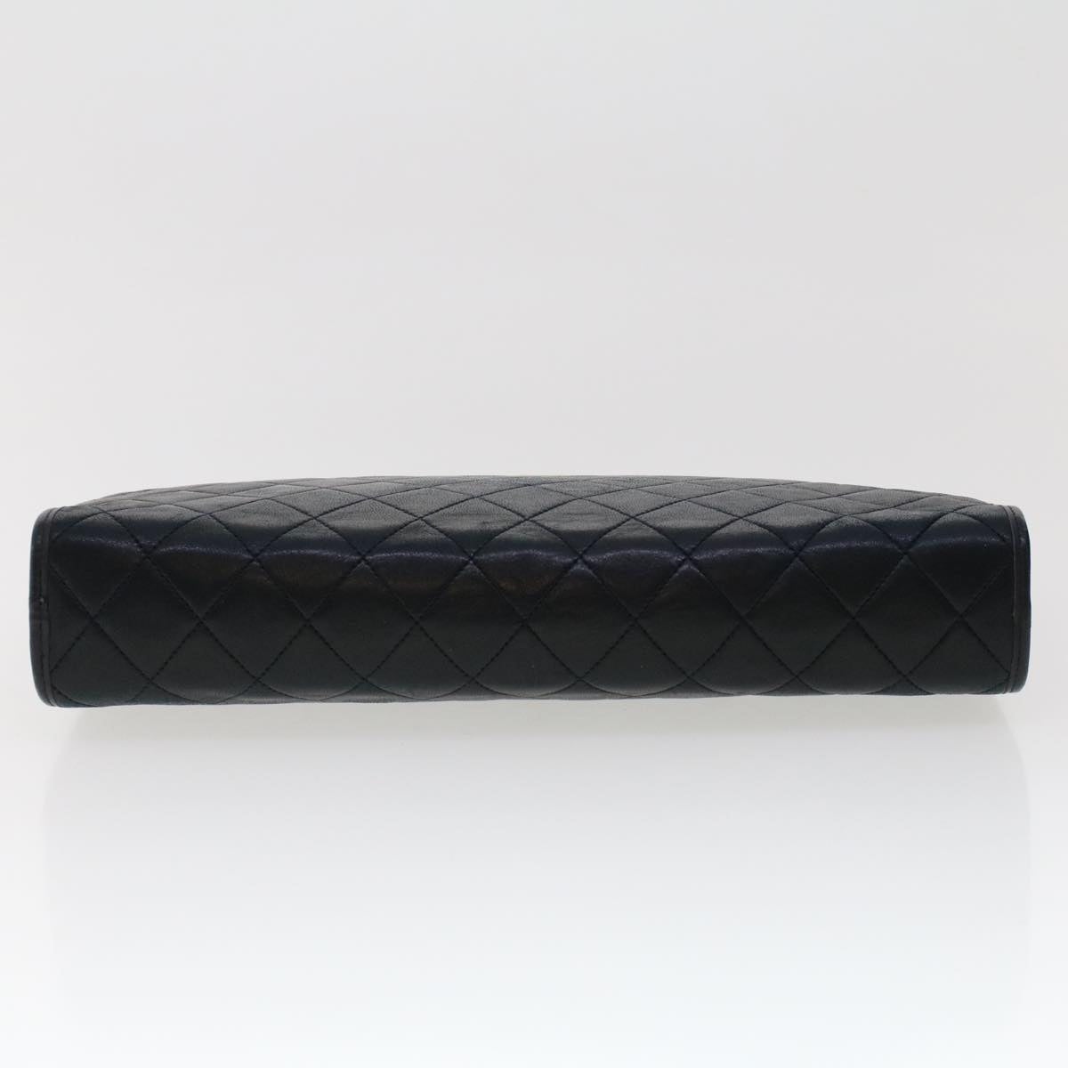 CHANEL Clutch Bag Lamb Skin Black CC Auth am4611