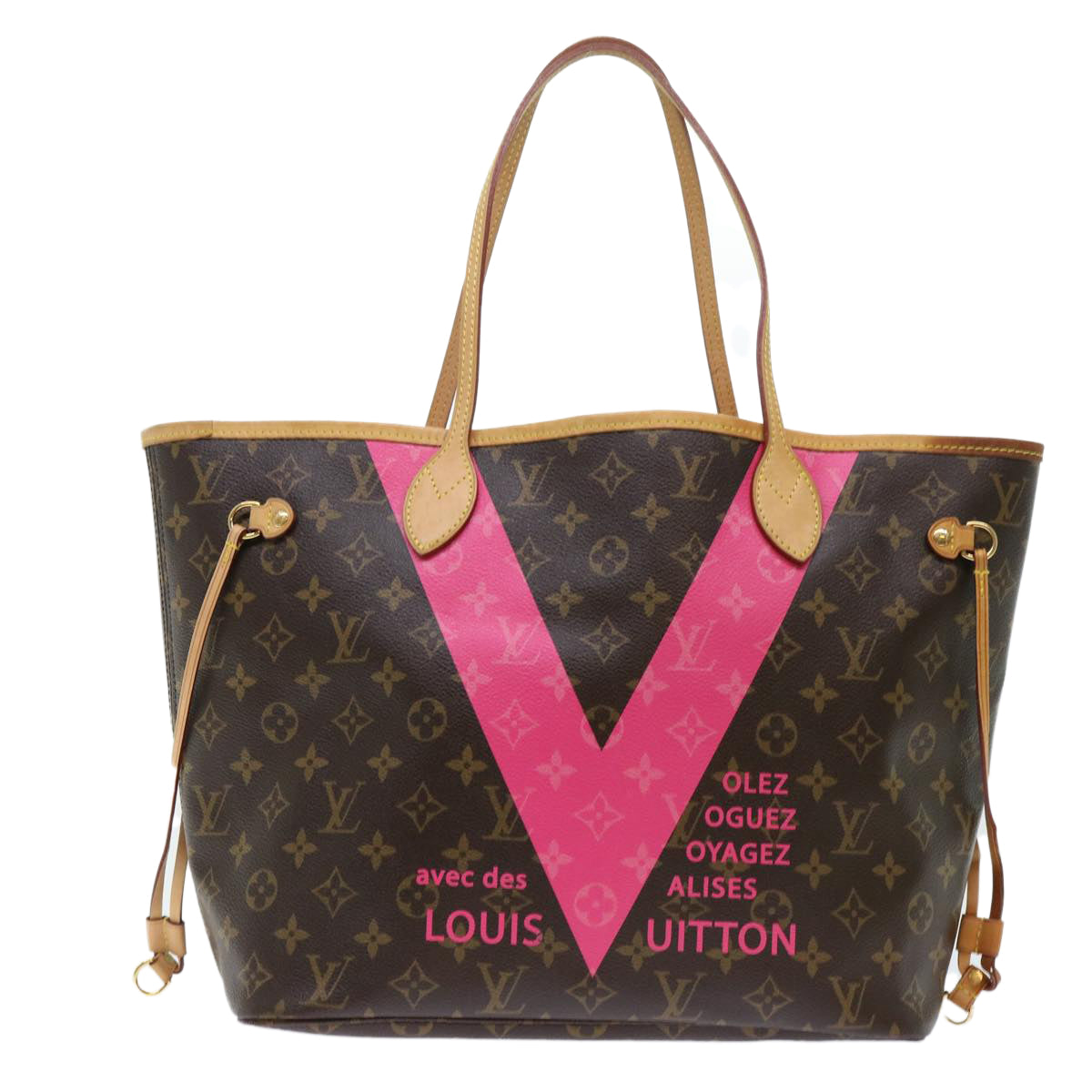 LOUIS VUITTON Monogram V line Neverfull MM Tote Bag Pink M41602 LV am4905