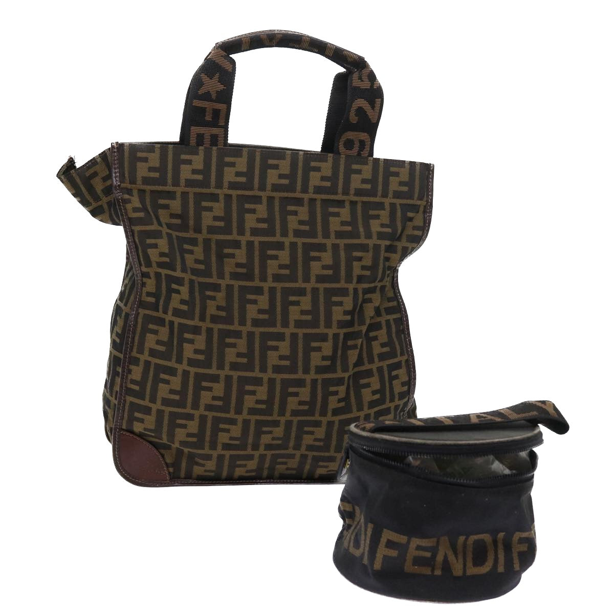 Luxury FendiZucca Canvas Hand Bag Nylon 2Set Brown Blackam5047