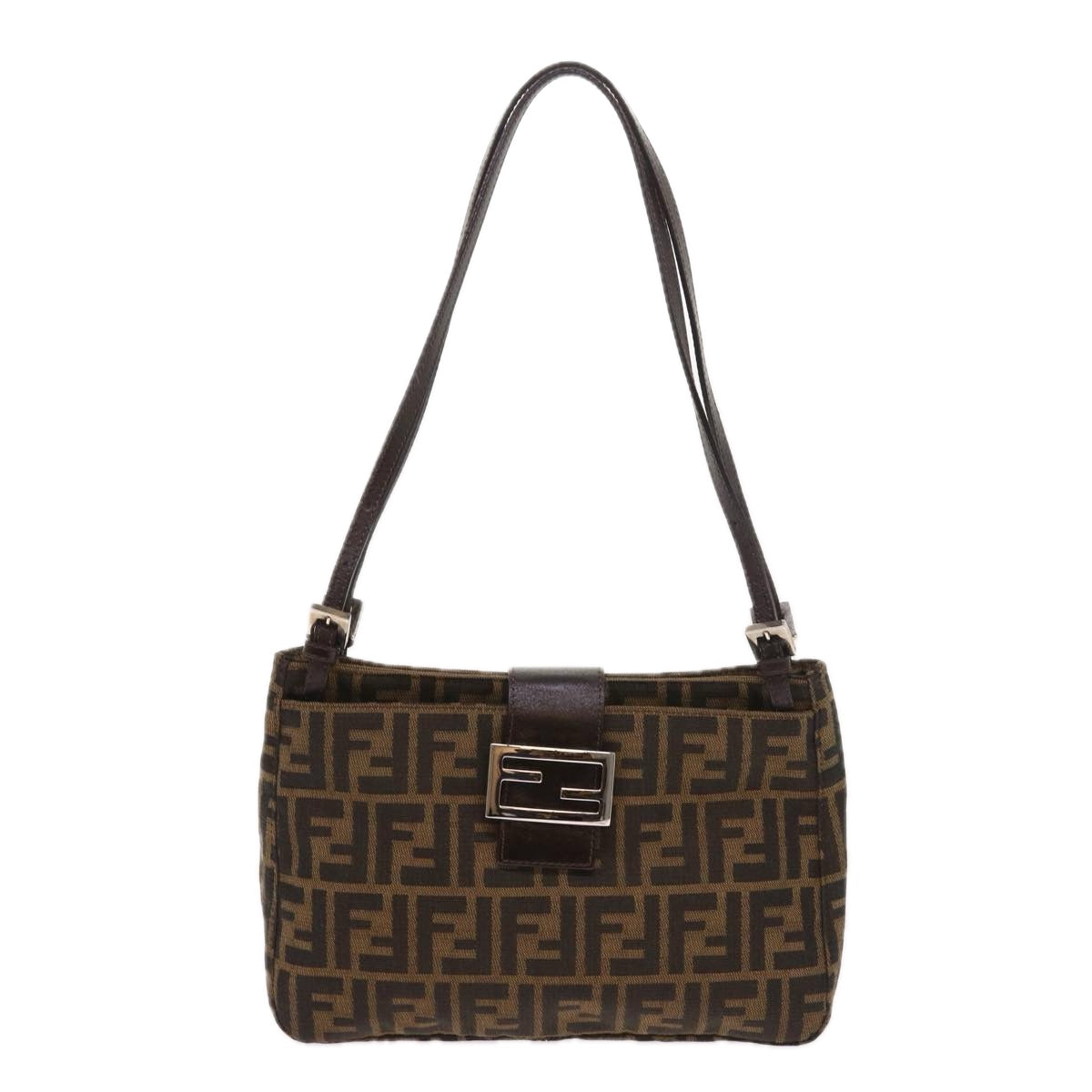 Luxury FendiZucca Canvas Shoulder Bag Black Brownam5068