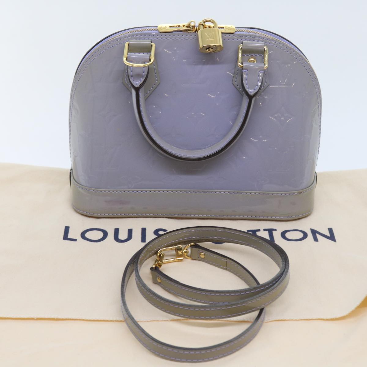 LOUIS VUITTON Monogram Vernis Alma BB Bag 2way Purple Lila M90103 LV am5080