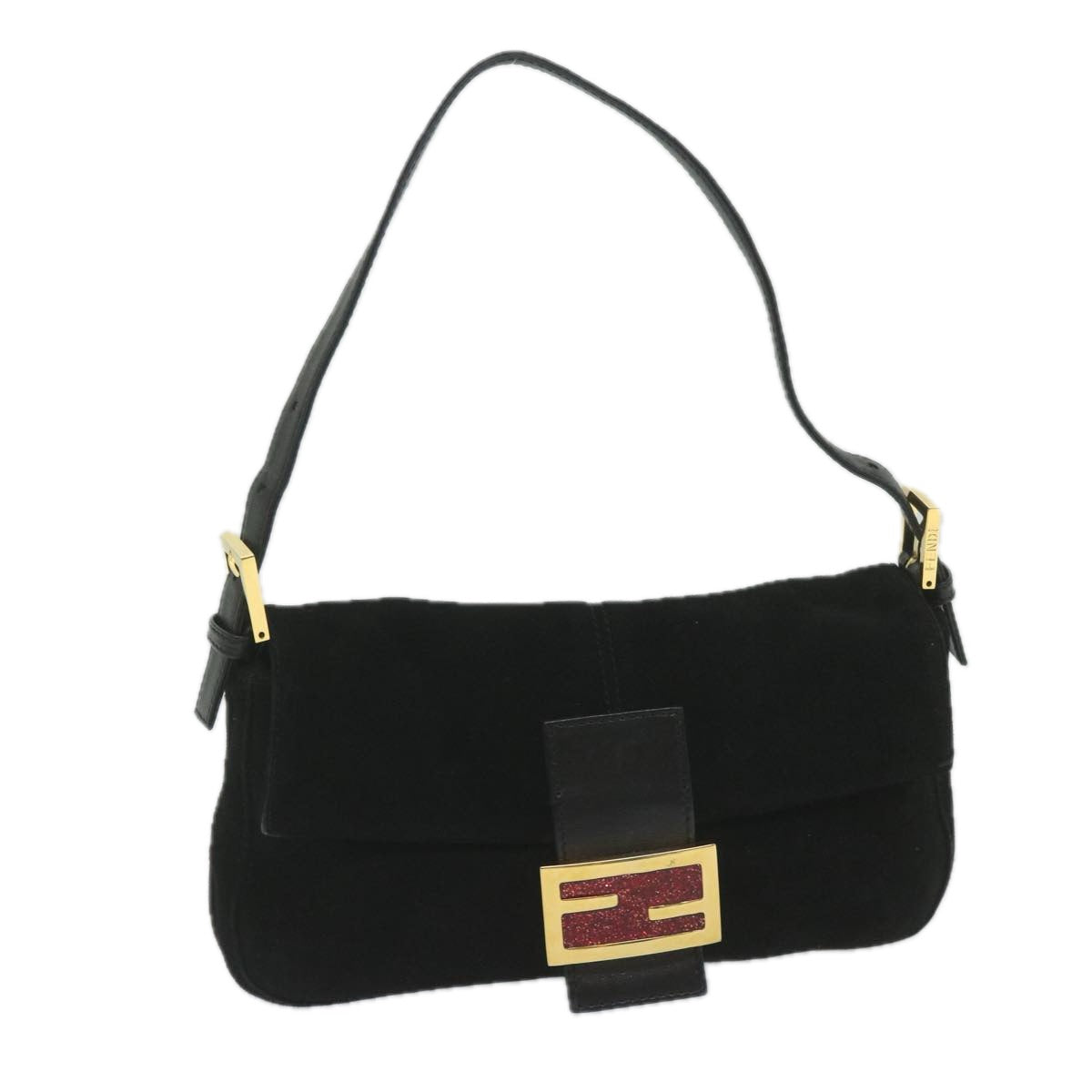 Luxury FendiMamma Baguette Shoulder Bag Suede Black 2813 26424 009am5239