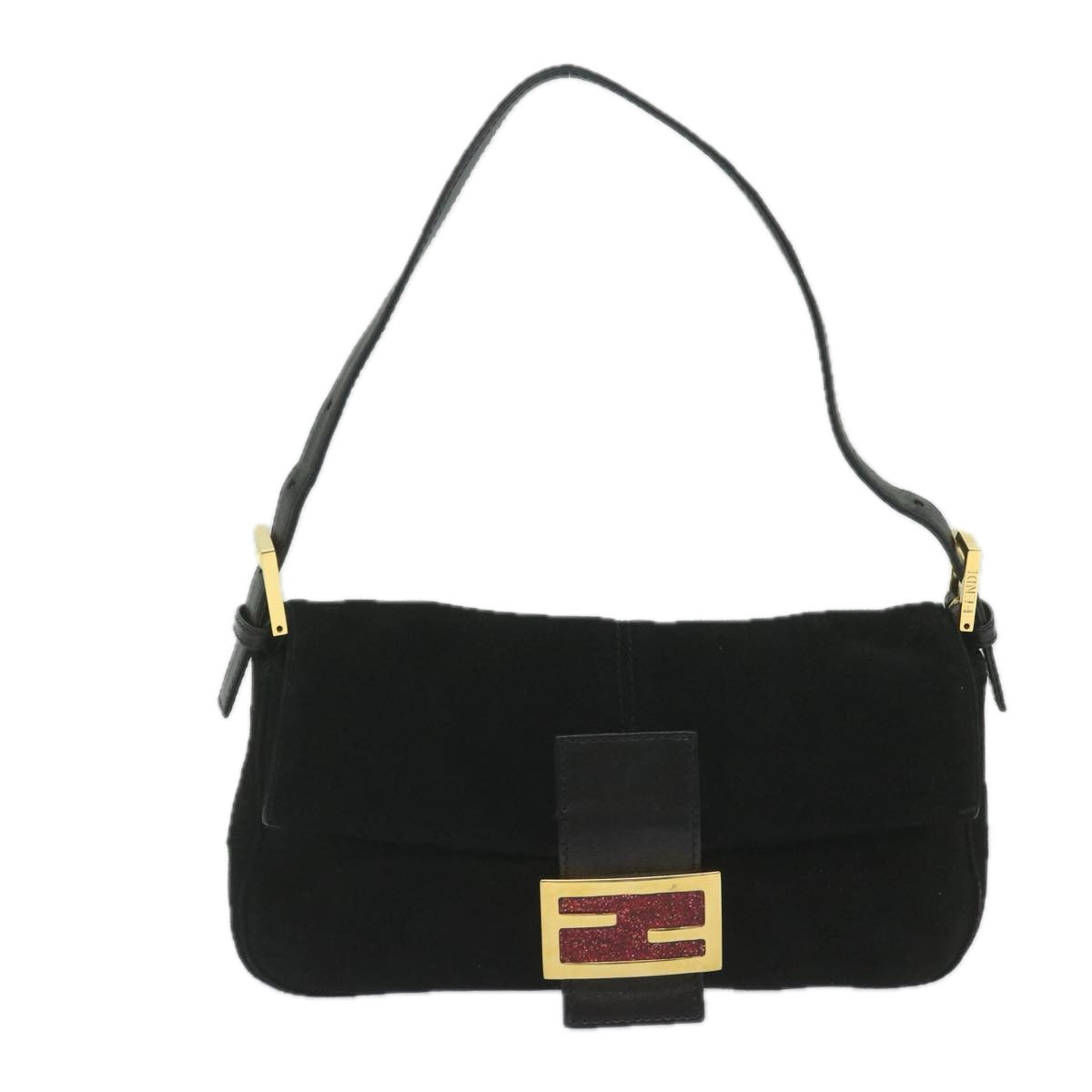 Luxury FendiMamma Baguette Shoulder Bag Suede Black 2813 26424 009am5239