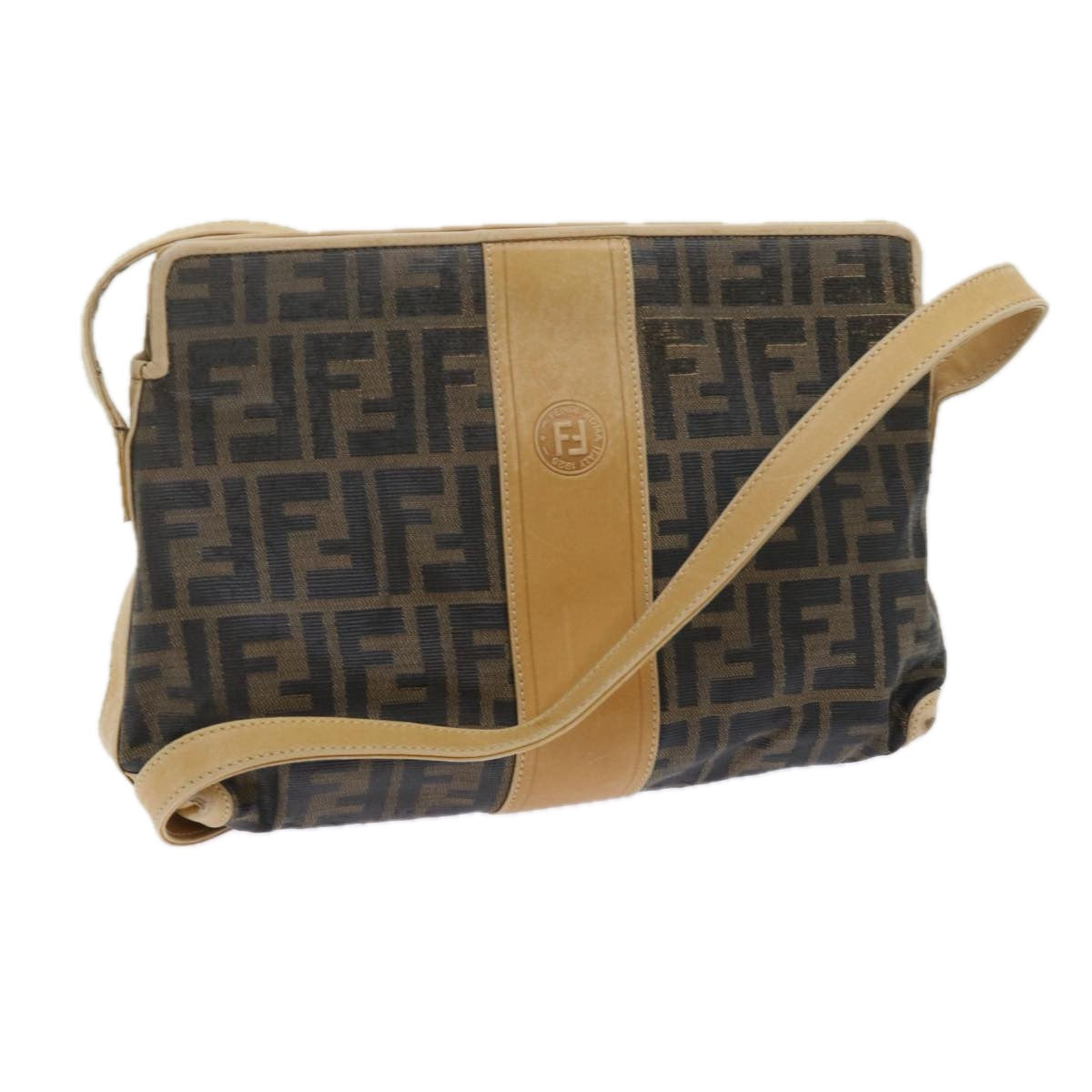 Luxury FendiZucca Canvas Shoulder Bag Black Brownam5406