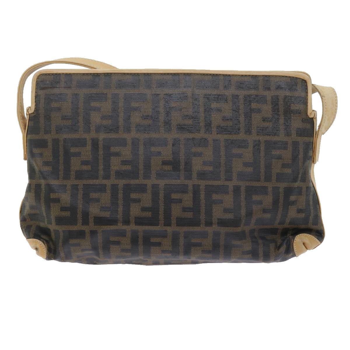 Luxury FendiZucca Canvas Shoulder Bag Black Brownam5406