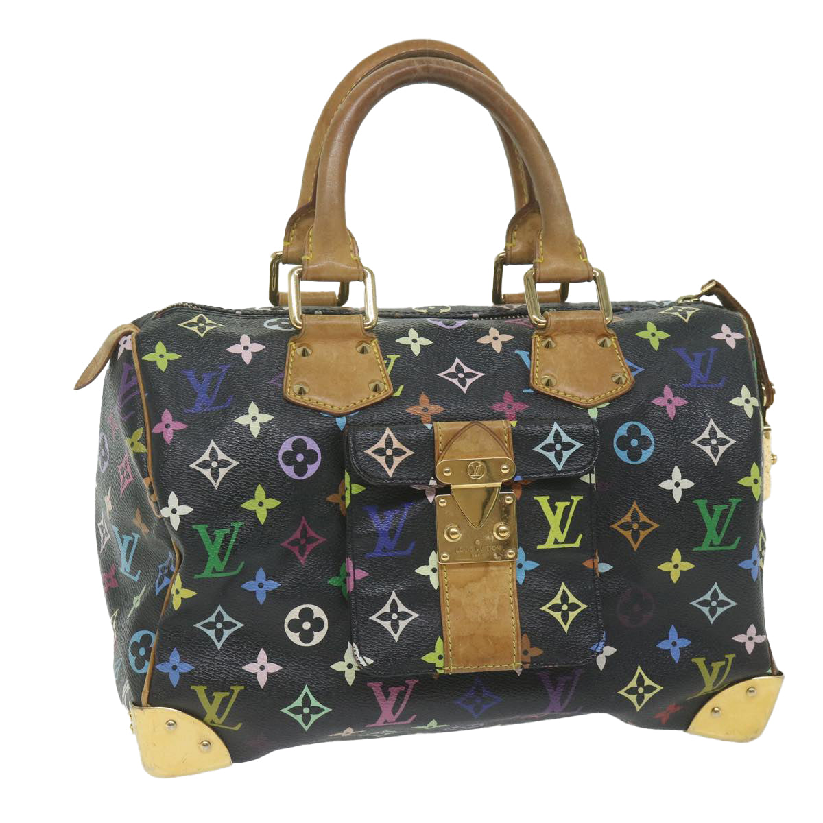 LOUIS VUITTON Monogram Multicolor Speedy 30 Hand Bag Black M92642 LV am5449