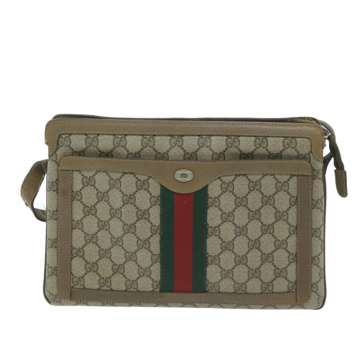 GUCCI GG Canvas Sherry Line Shoulder Bag PVC Beige Green Red  am5452