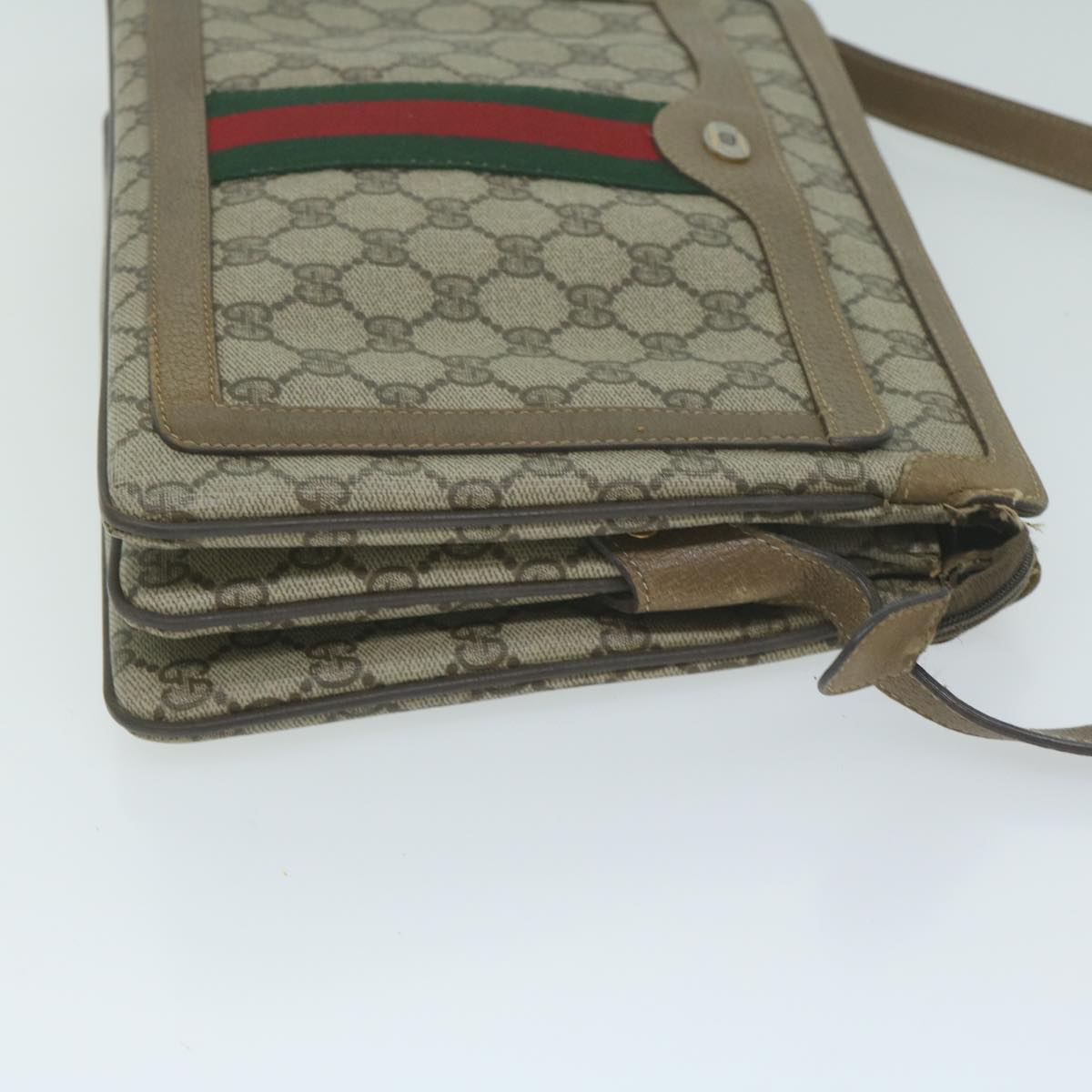 GUCCI GG Canvas Sherry Line Shoulder Bag PVC Beige Green Red  am5452