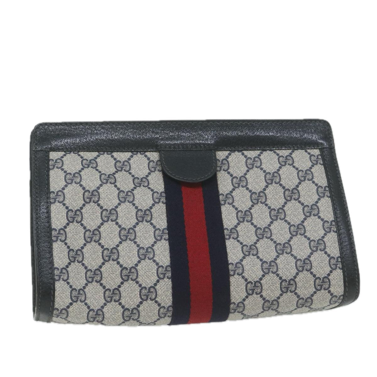 GUCCI GG Supreme Sherry Line Clutch Bag PVC Red Navy 64 014 2125 28  am5646
