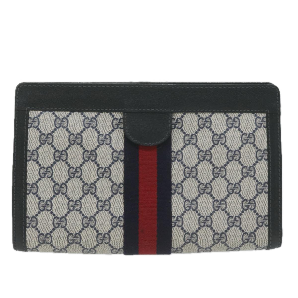 GUCCI GG Supreme Sherry Line Clutch Bag PVC Red Navy 64 014 2125 28  am5646