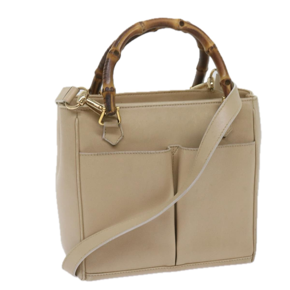 GUCCI Bamboo Hand Bag Leather 2way Beige 000 1364 0316  am5652