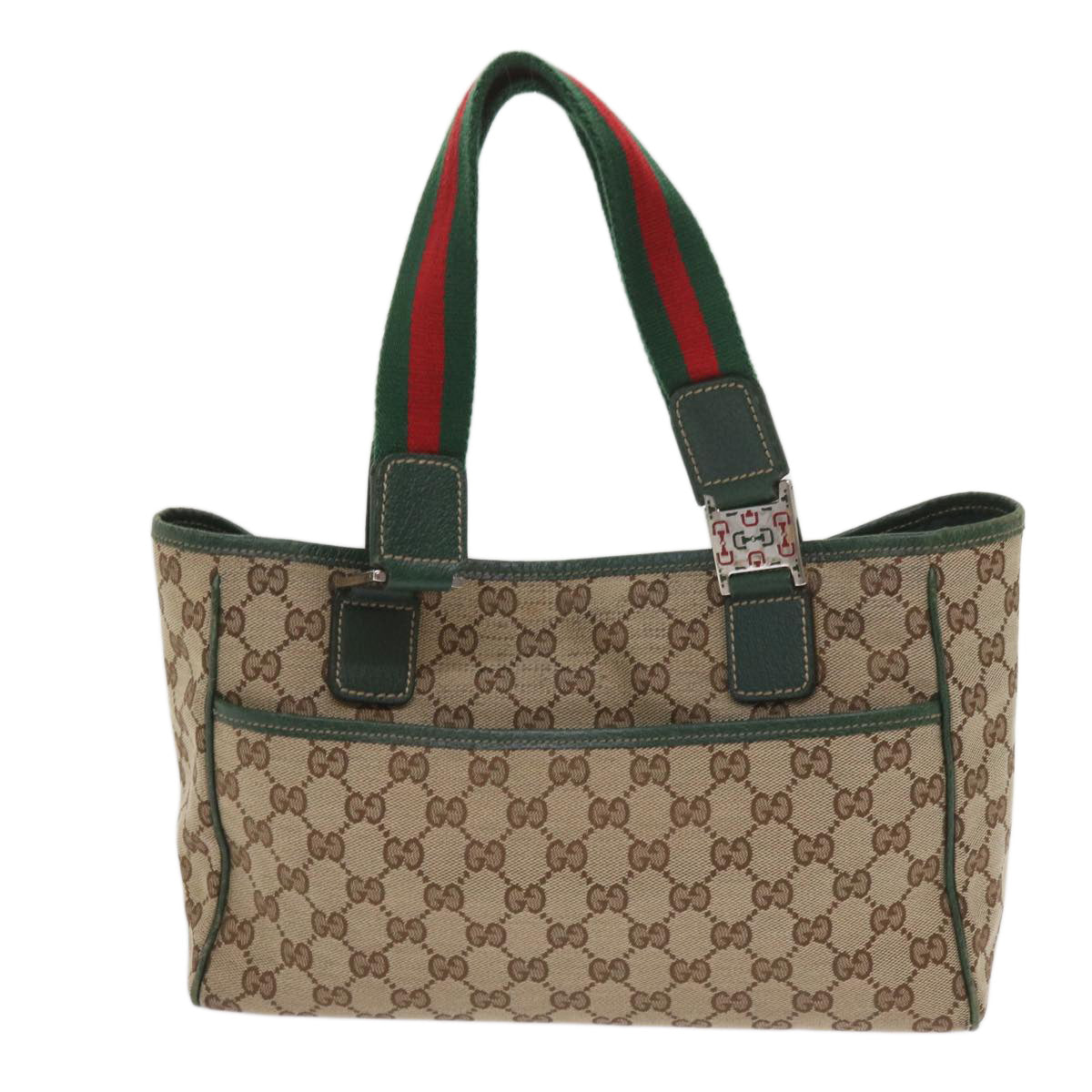 GUCCI GG Canvas Web Sherry Line Horsebit Tote Bag Beige Red 145810  am5686