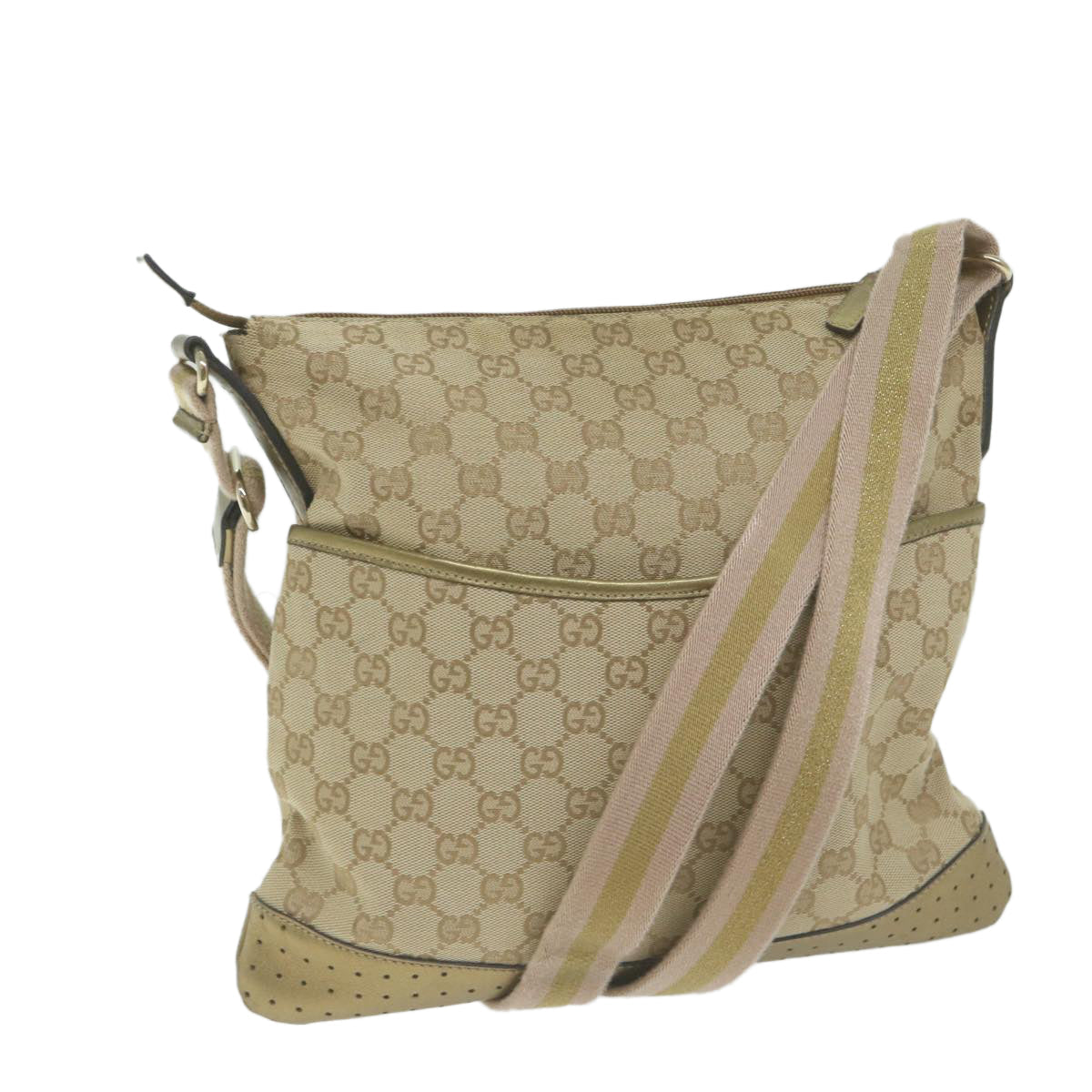 GUCCI GG Canvas Sherry Line Shoulder Bag Gold Beige pink 145857  am5740
