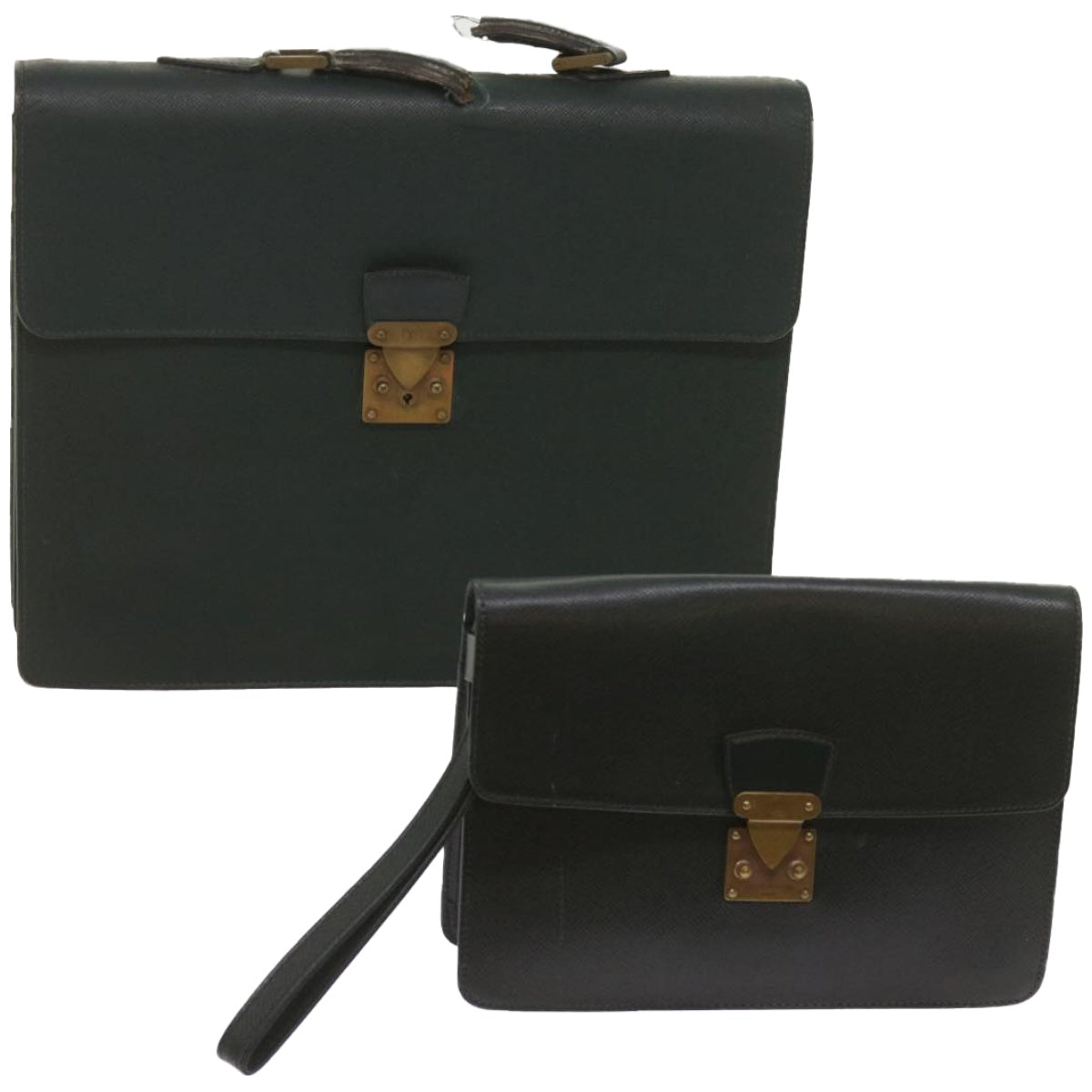 LOUIS VUITTON Taiga Leather Clutch Bag Hand Bag 2Set Green LV am5763