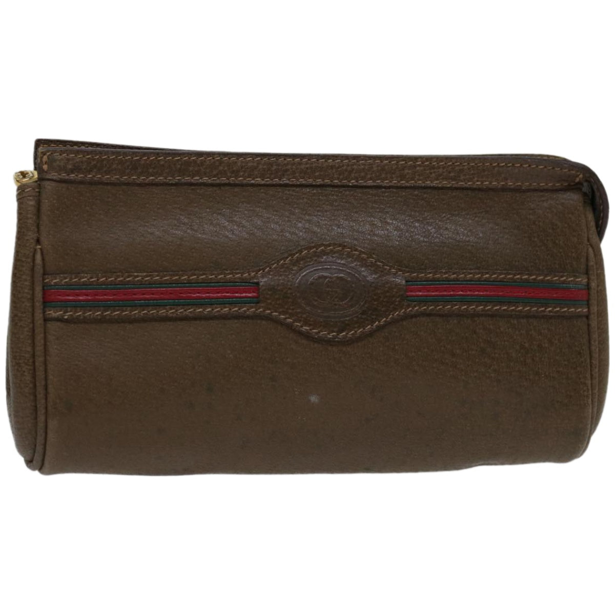 GUCCI Web Sherry Line Pouch Leather Brown Red Green 039 904 0665  am5842