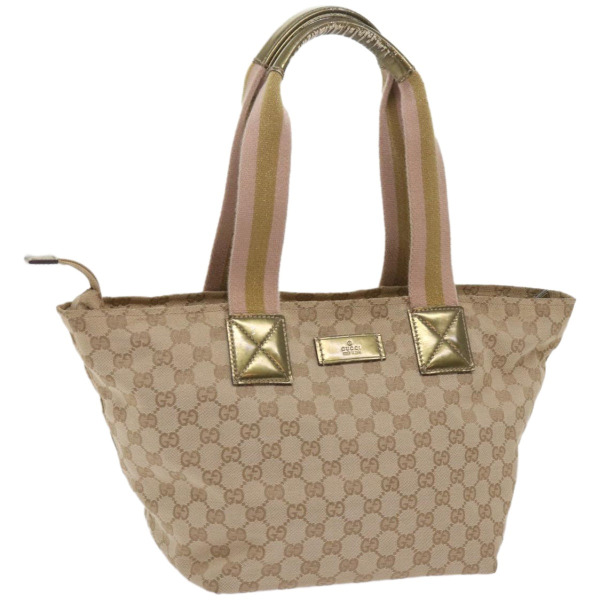 GUCCI GG Canvas Sherry Line Tote Bag Beige Pink gold 131230  am5888