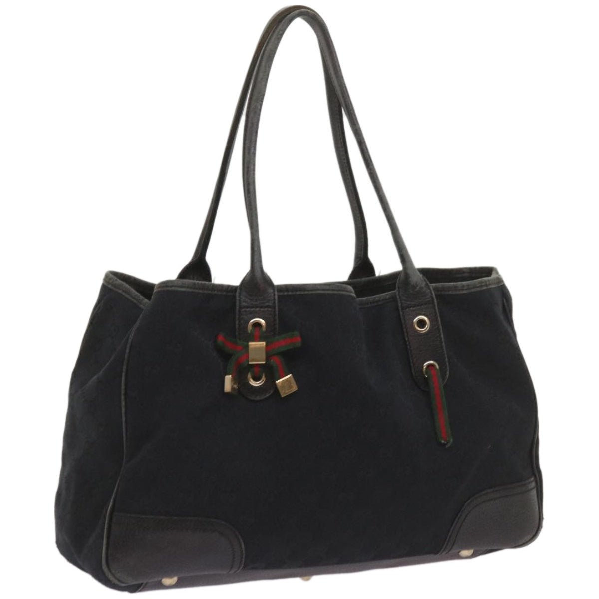 GUCCI GG Canvas Web Sherry Line Pretty Tote Bag Black Red 163805  am5889