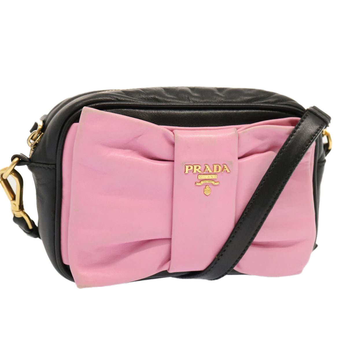 Luxury PradaRibbon Shoulder Bag Leather Pink Black am6034