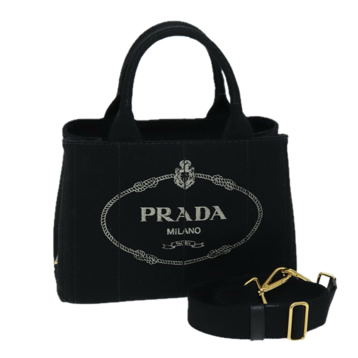 Luxury PradaCanapa PM Hand Bag Canvas 2way Black am6096A