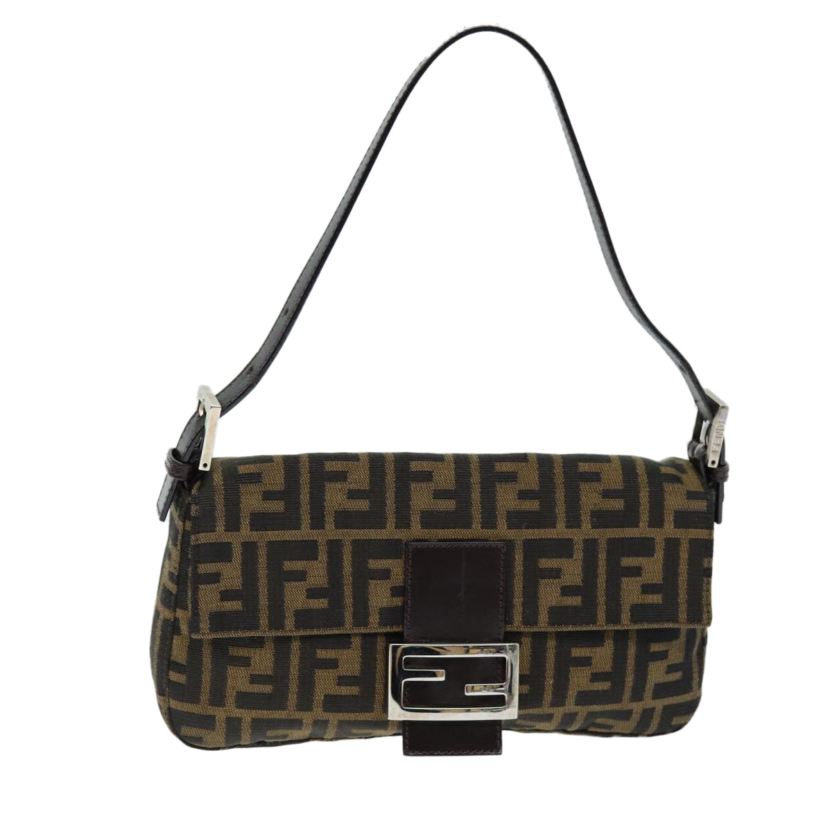 Luxury Fendi Zucchino Canvas Mamma Baguette Shoulder Bag Black Brownam6286A