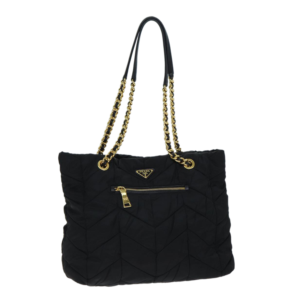 Luxury PradaQuilted Chain Shoulder Bag Nylon Black am6356