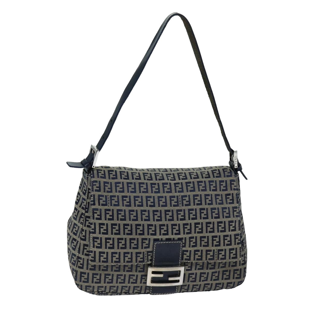 Luxury Fendi Zucchino Canvas Mamma Baguette Shoulder Bag Navyam6397