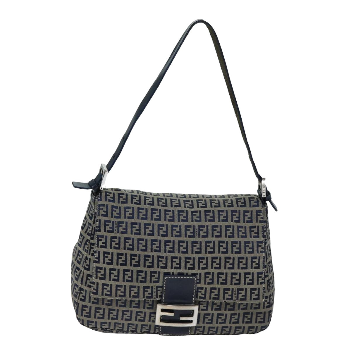 Luxury Fendi Zucchino Canvas Mamma Baguette Shoulder Bag Navyam6397