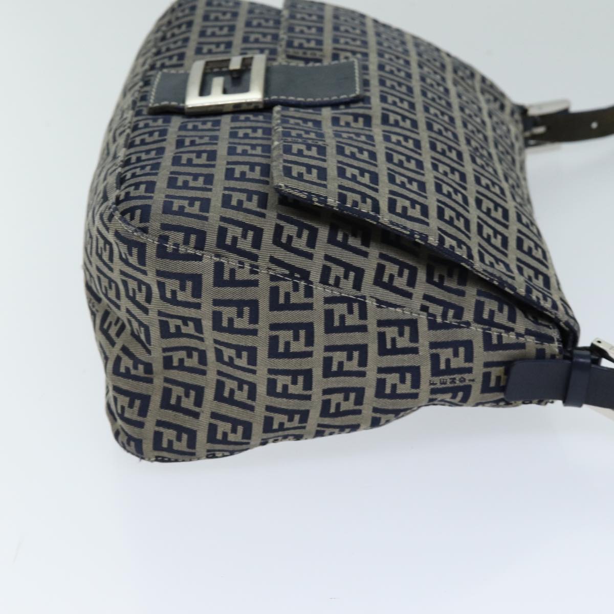 Luxury Fendi Zucchino Canvas Mamma Baguette Shoulder Bag Navyam6397