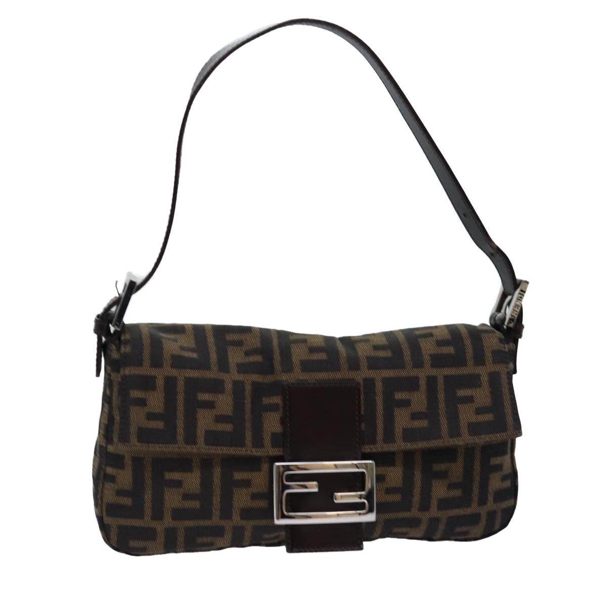 Luxury Fendi Zucca Canvas Mamma Baguette Shoulder Bag Black Brownam6402A