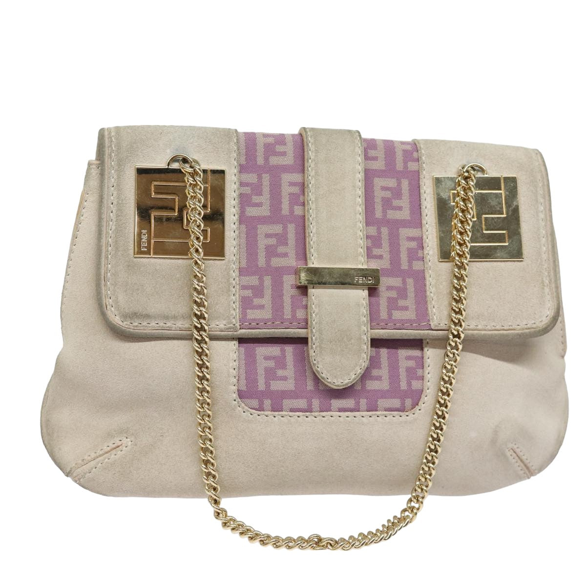 Luxury Fendi Zucchino Canvas Chain Hand Bag Suede Purpleam6453