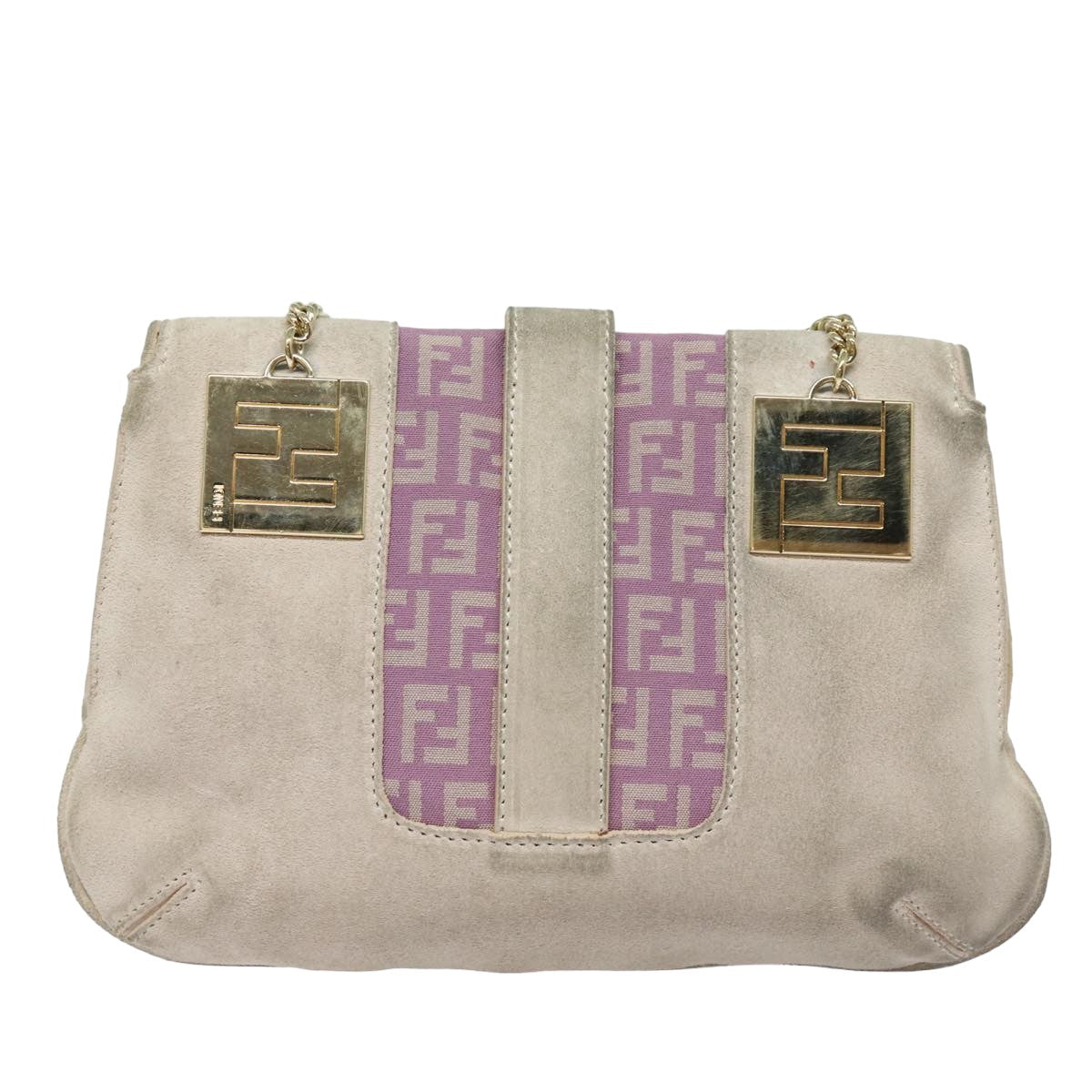Luxury Fendi Zucchino Canvas Chain Hand Bag Suede Purpleam6453