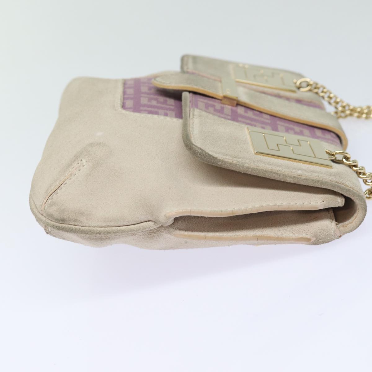 Luxury Fendi Zucchino Canvas Chain Hand Bag Suede Purpleam6453