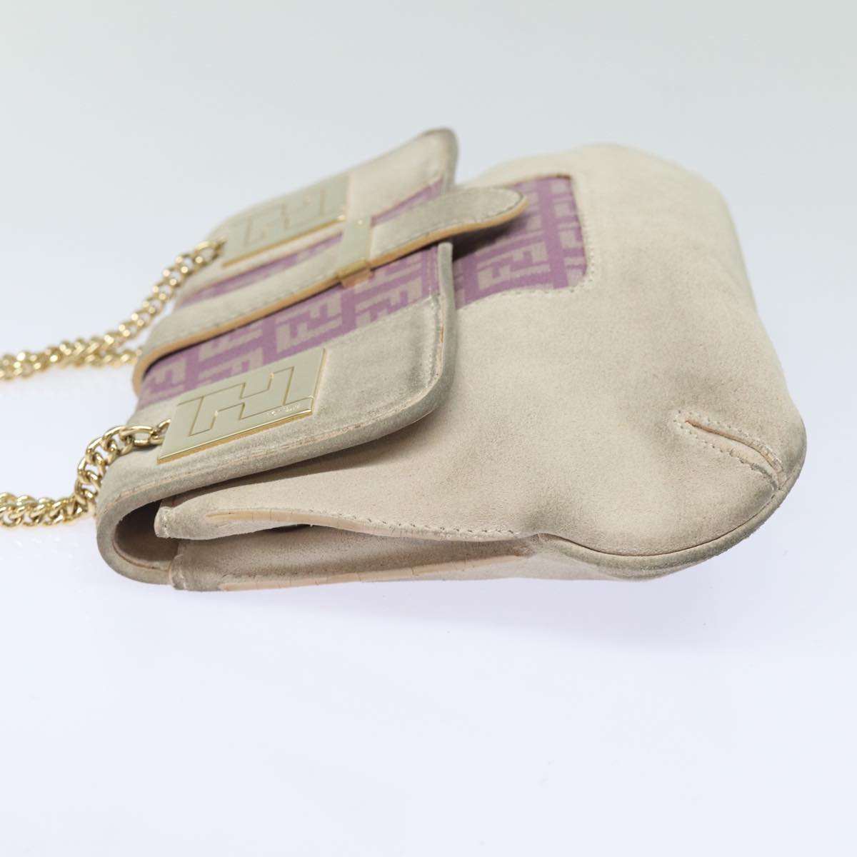 Luxury Fendi Zucchino Canvas Chain Hand Bag Suede Purpleam6453