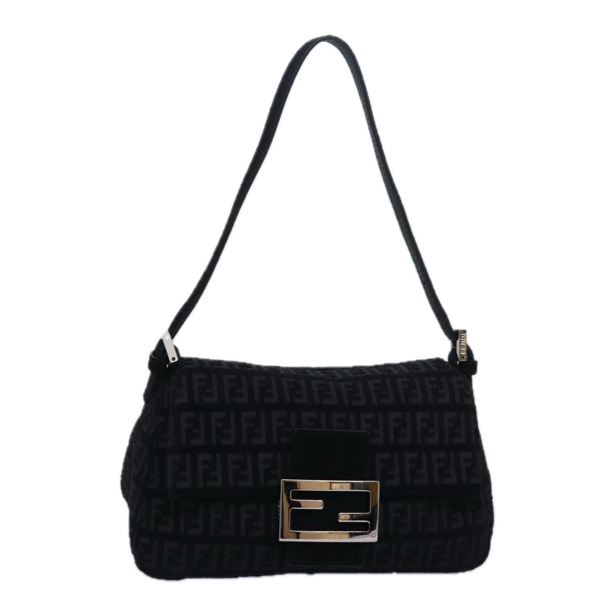 Luxury Fendi Zucchino Canvas Mini Mamma Baguette Shoulder Bag Blackam6553A