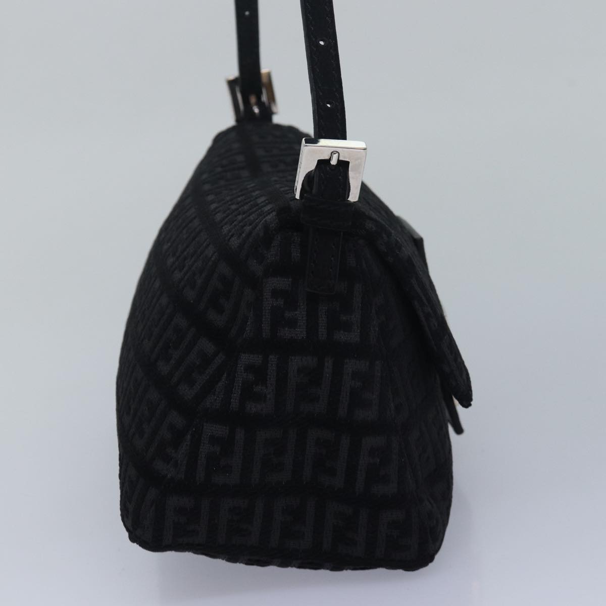Luxury Fendi Zucchino Canvas Mini Mamma Baguette Shoulder Bag Blackam6553A