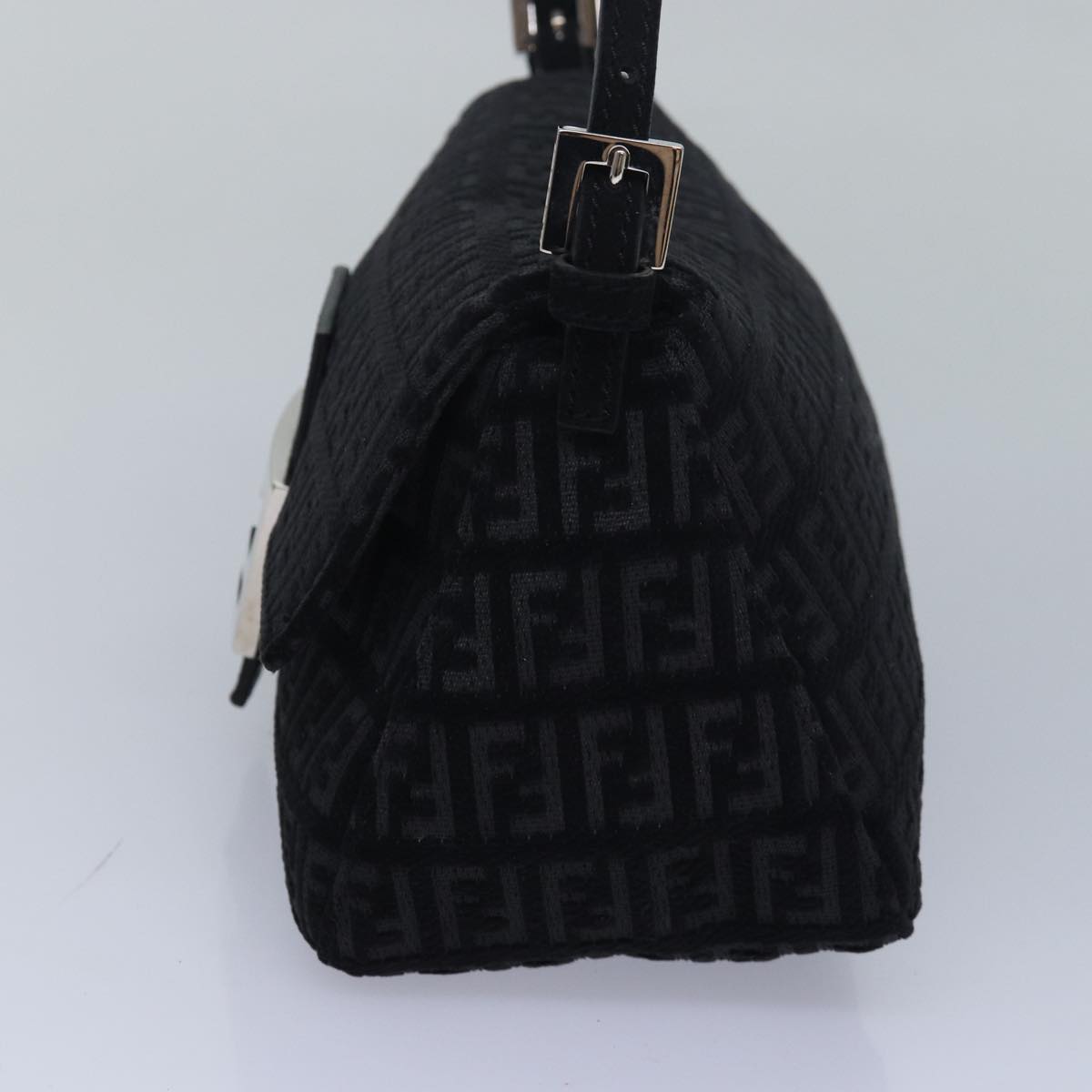 Luxury Fendi Zucchino Canvas Mini Mamma Baguette Shoulder Bag Blackam6553A