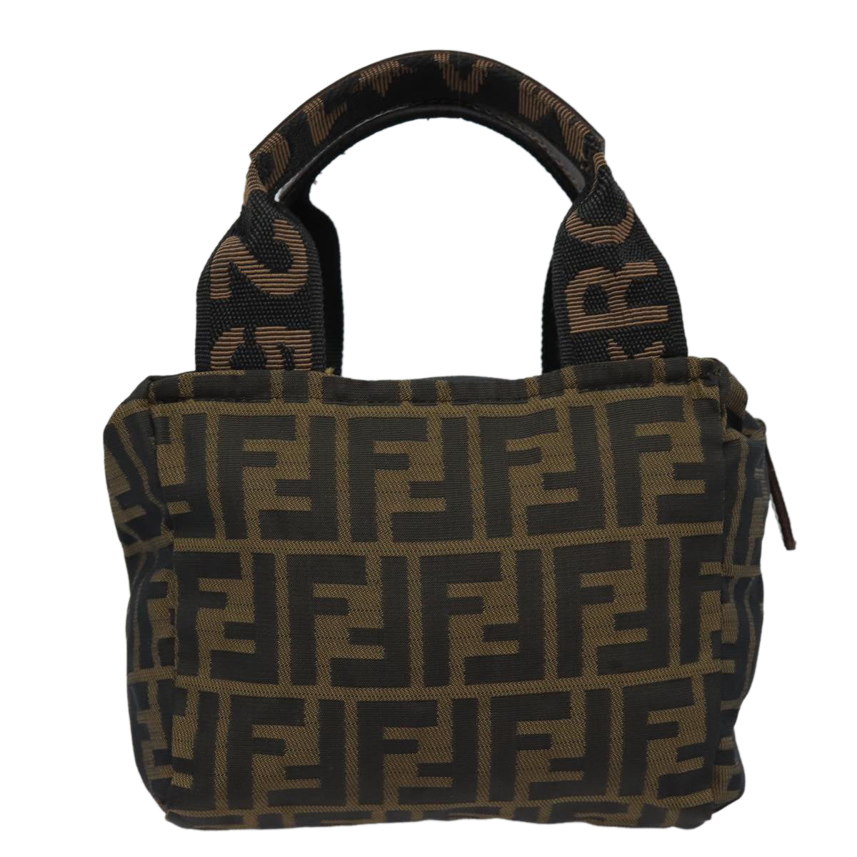Luxury Fendi Zucca Canvas Hand Bag Brown Black Silveram6735