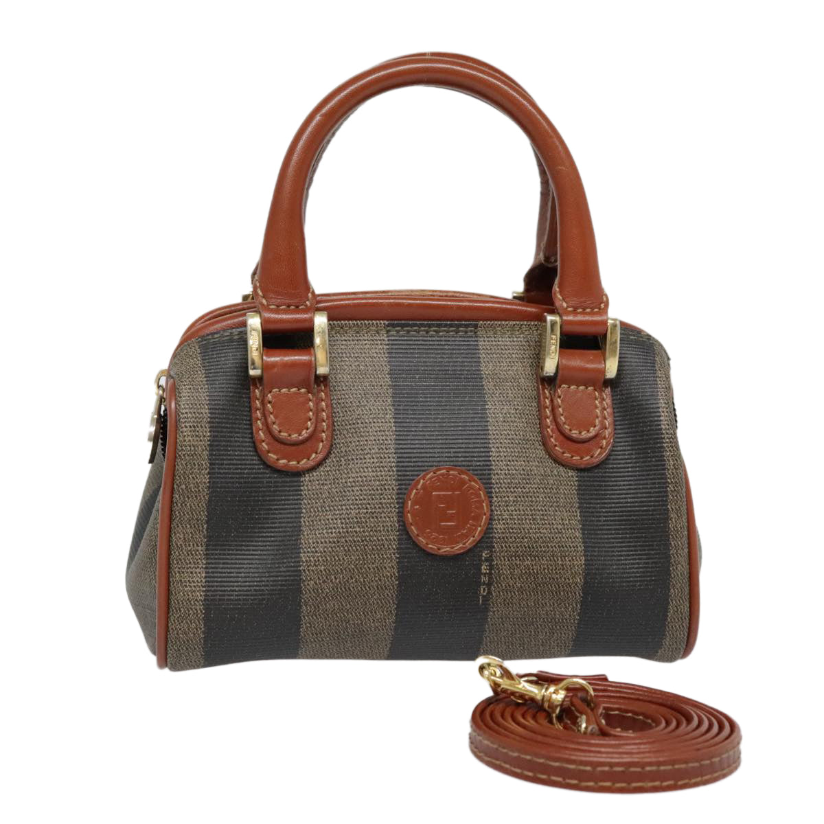 Luxury Fendi Pecan Canvas Hand Bag Coated Canvas 2way Brown Khakiam6873