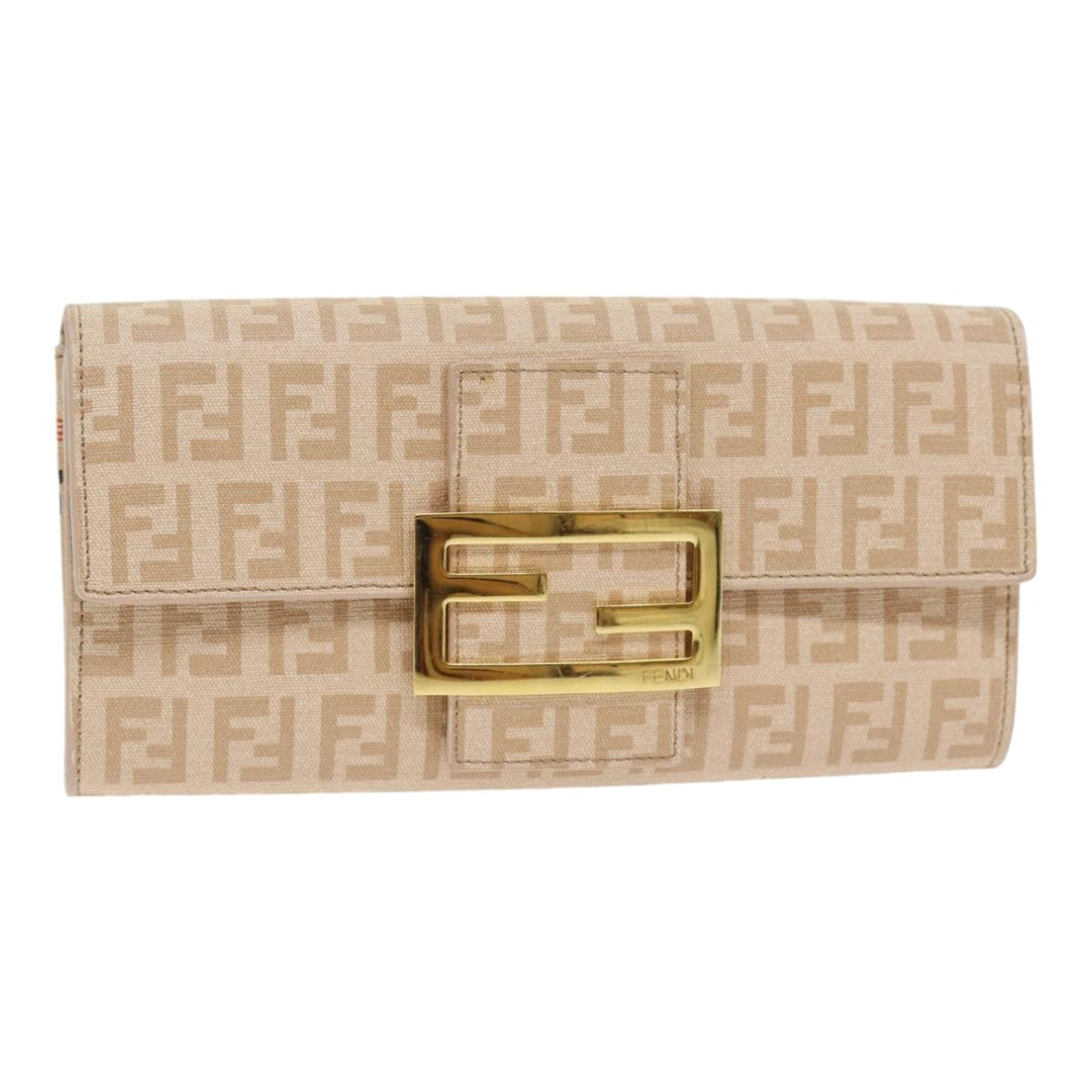 Luxury Fendi Zucchino Canvas Wallet Beige Goldam6889