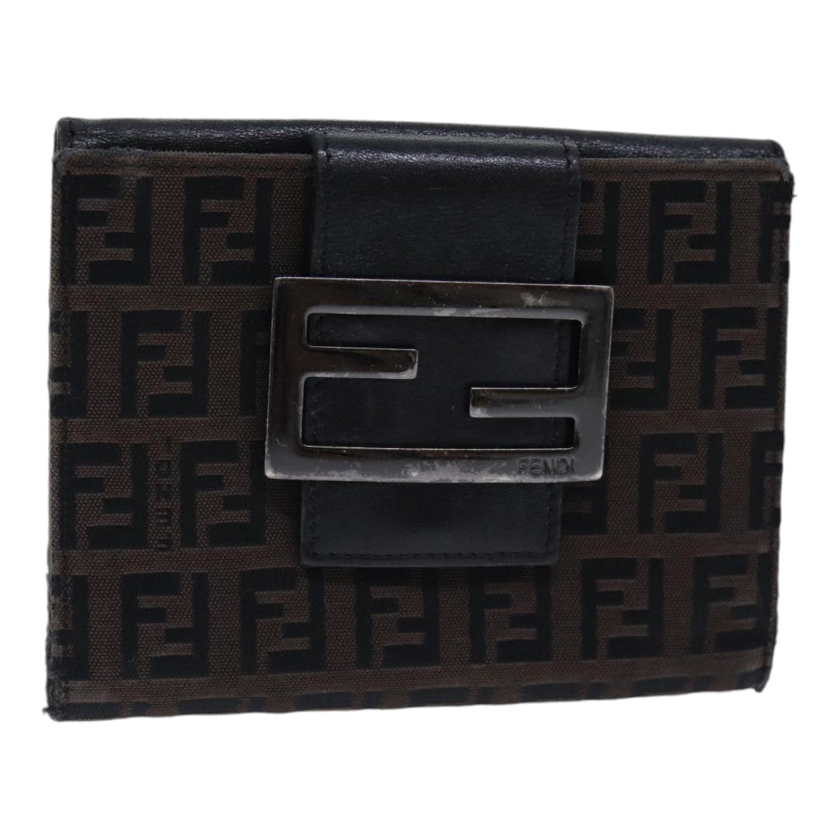 Luxury Fendi Zucchino Canvas Wallet Brown Silveram6905
