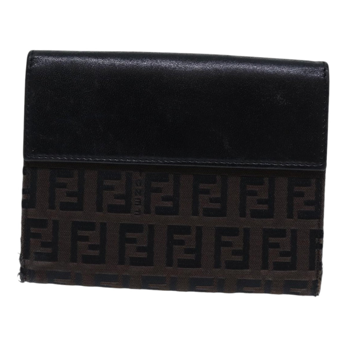 Luxury Fendi Zucchino Canvas Wallet Brown Silveram6905